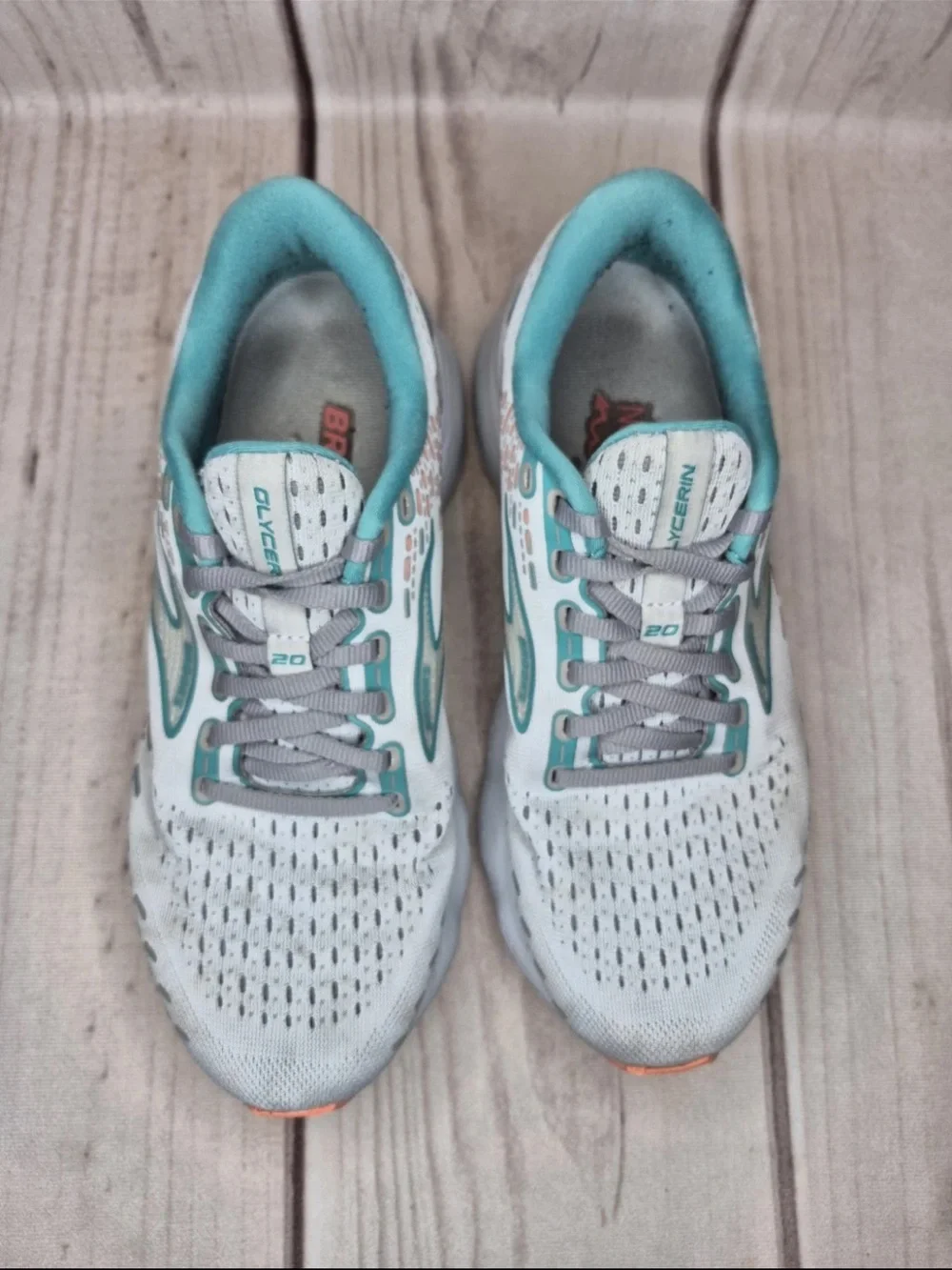 Brooks Glycerin 20 Women's Size 9D Wide Running Shoes Oyster/Latigo Bay/Coral